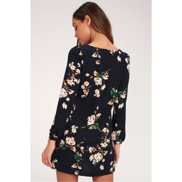 LULUS Women’s Herbaceous Babe Navy Blue Floral Print Shift Dress Size Medium - Picture 7 of 8